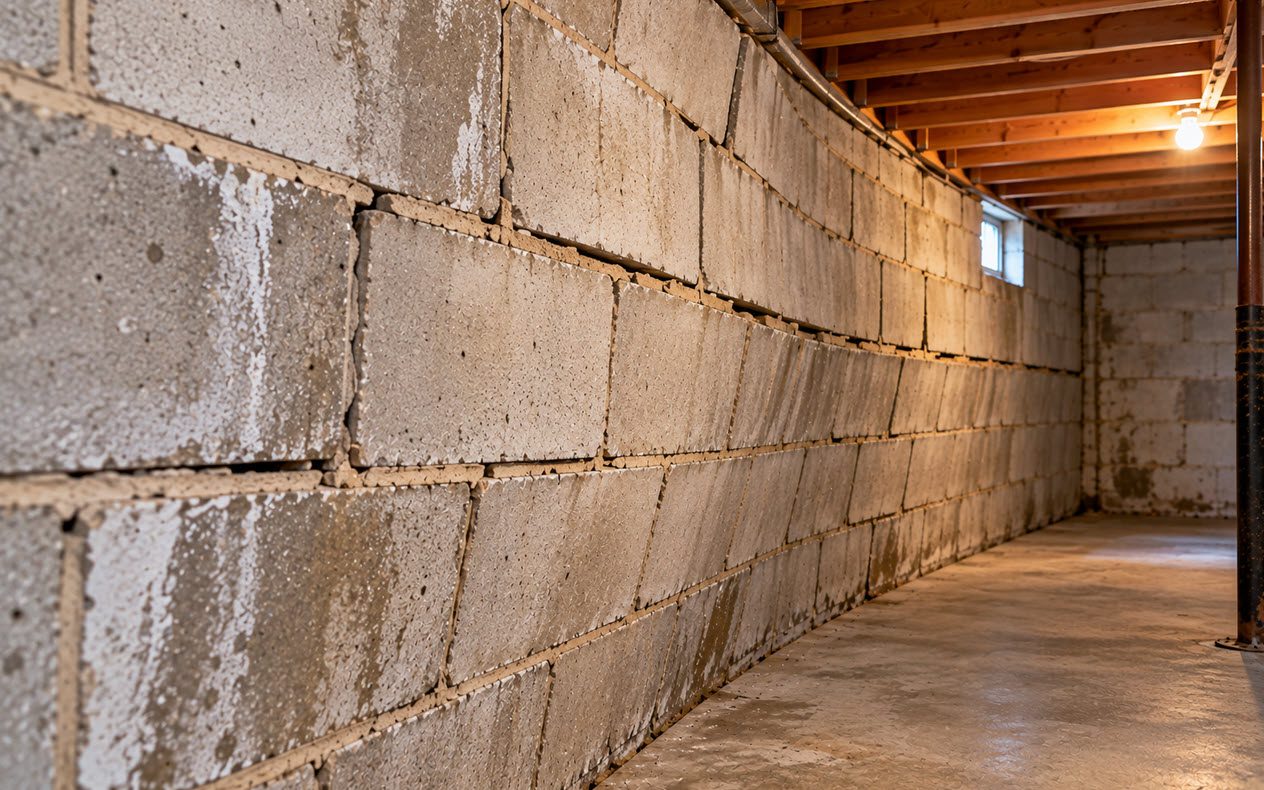 Basement wall bowing inward along its length