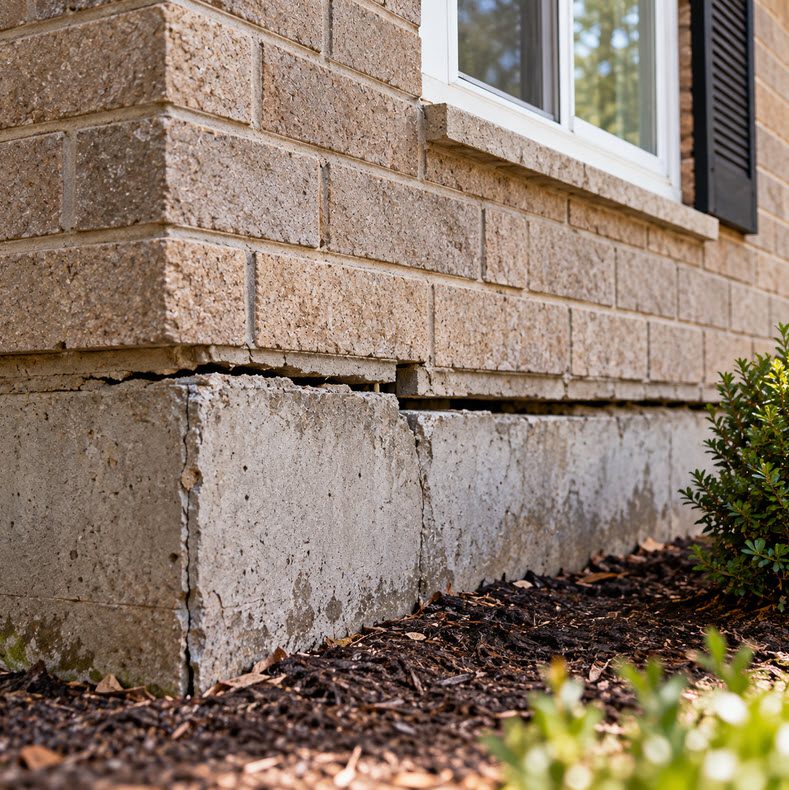 Settled foundation with a gap opening below the brick above