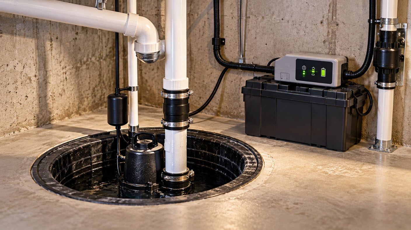 Sump pump with battery backup system in a Sturtevant, WI home