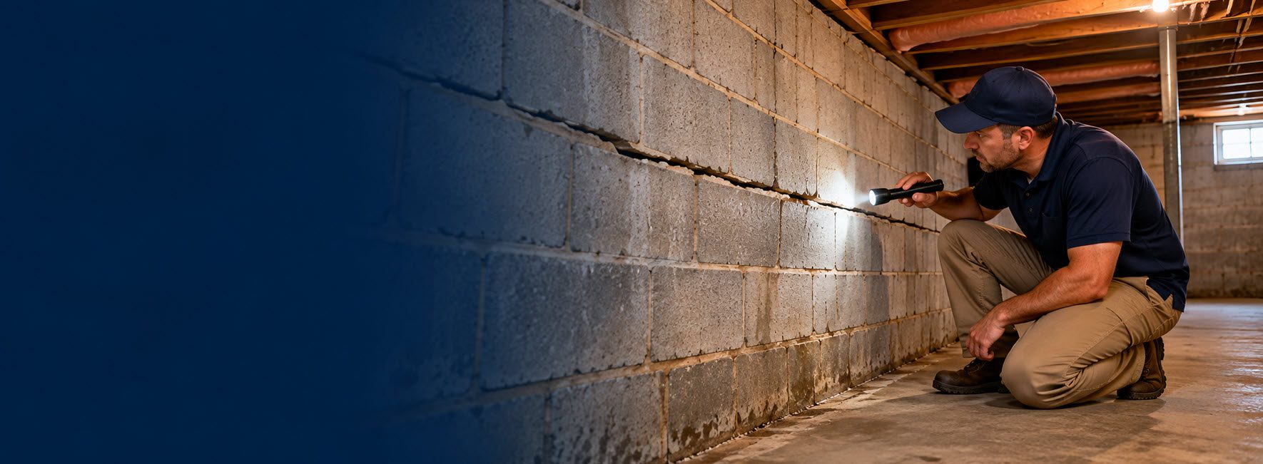 Bowing concrete block basement wall in a Southeastern Wisconsin home