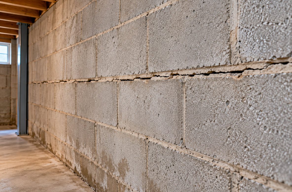Early stage bowing wall with a horizontal crack