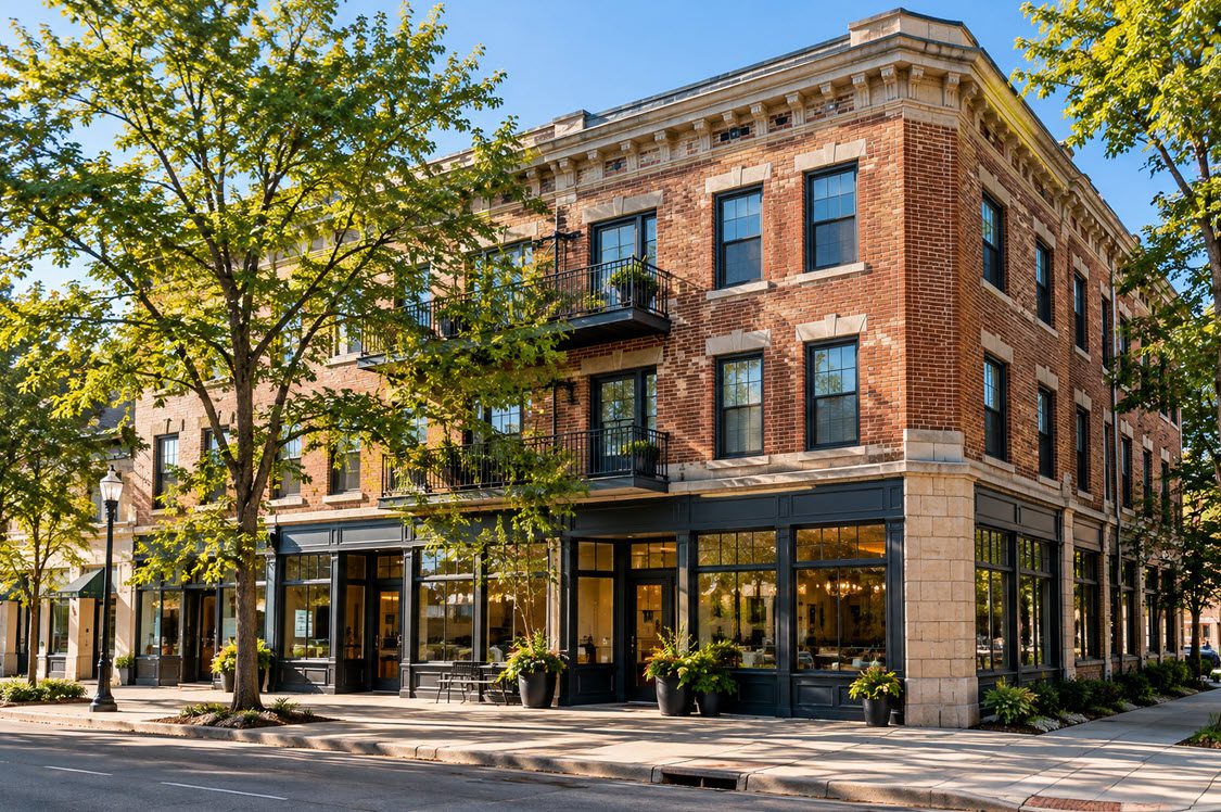 Small commercial storefront building in Southeastern Wisconsin