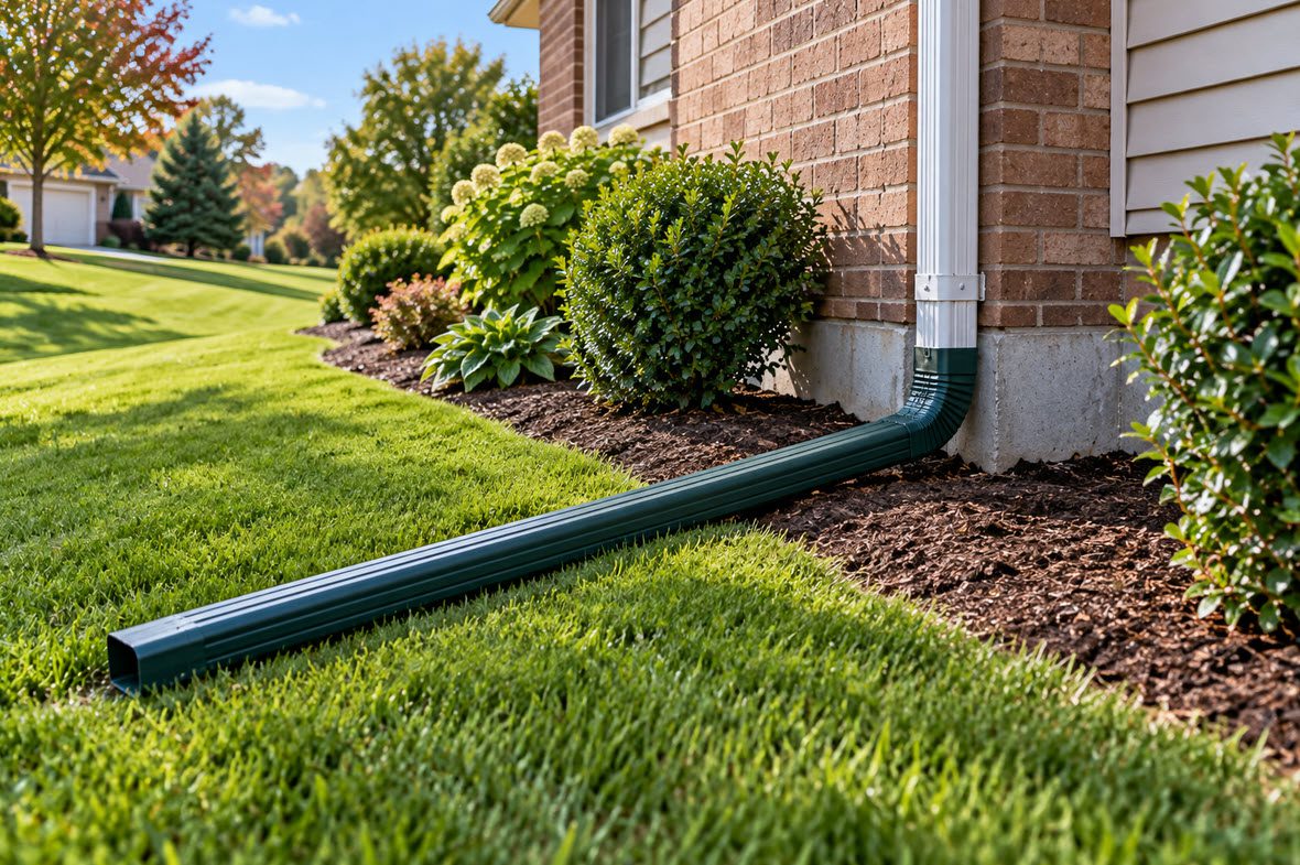 Downspout extension carrying water away from a home foundation