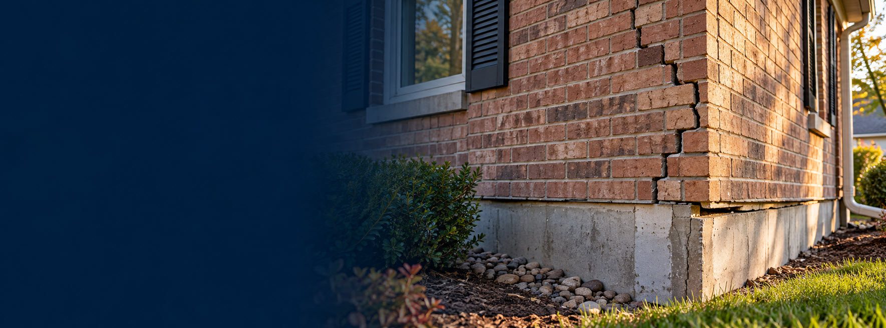 Settled corner of a Southeastern Wisconsin home with a crack running up from the foundation