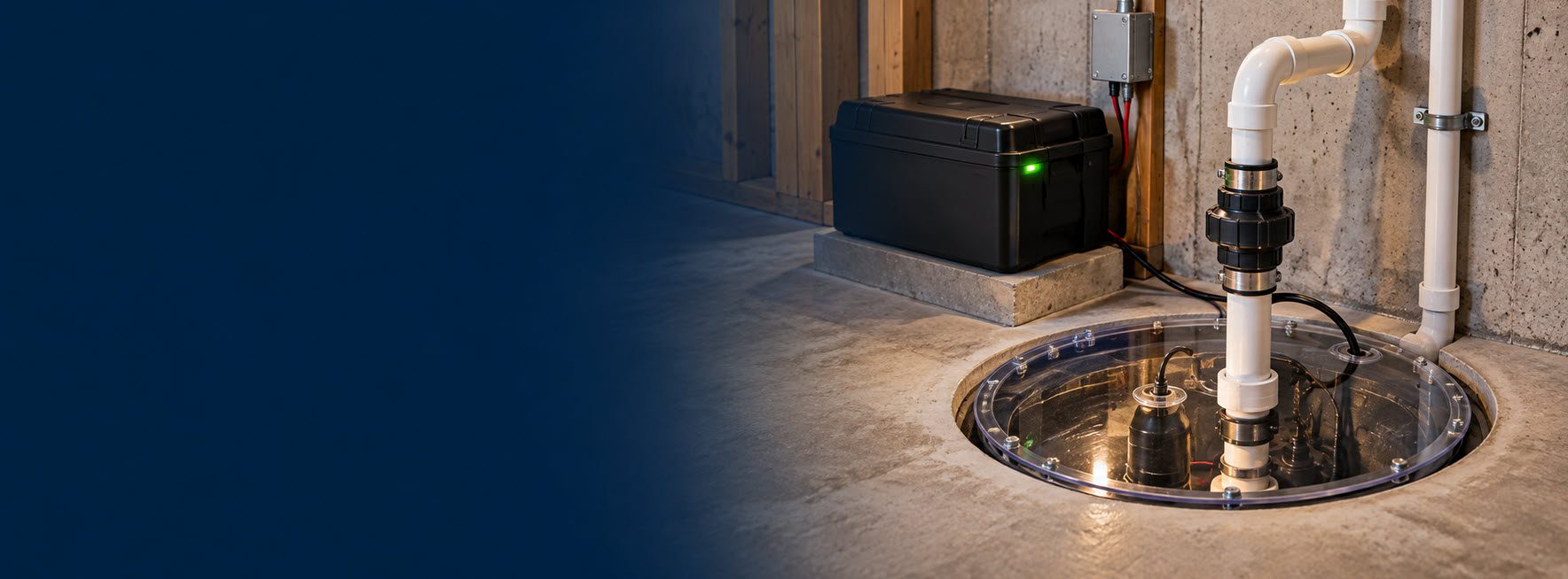 Sump pump with battery backup installed in a Southeastern Wisconsin basement