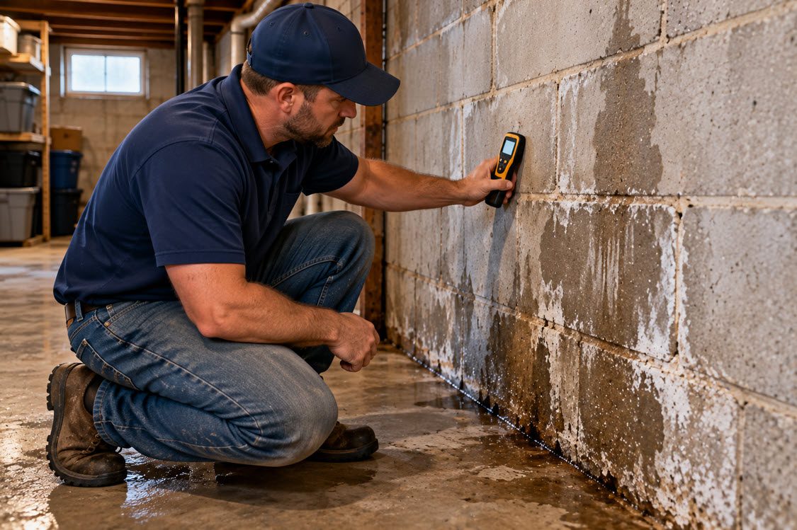 Foundation specialist tracing where water is entering a basement