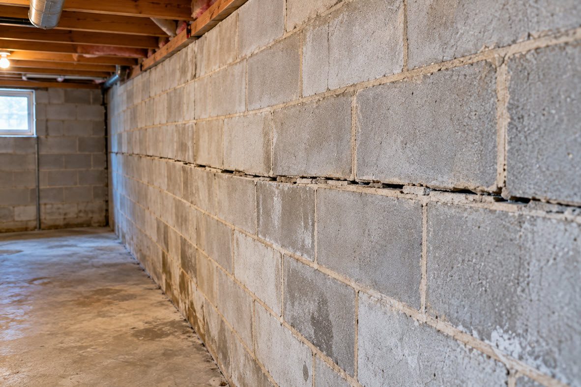 Concrete block basement wall bowing inward